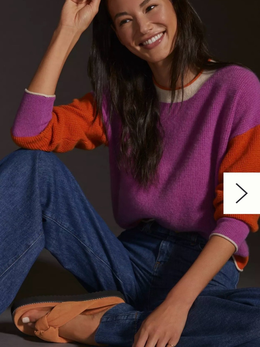 100% CASHMERE Anthropologie Purple and Orange Colorblock Crewneck Sweater